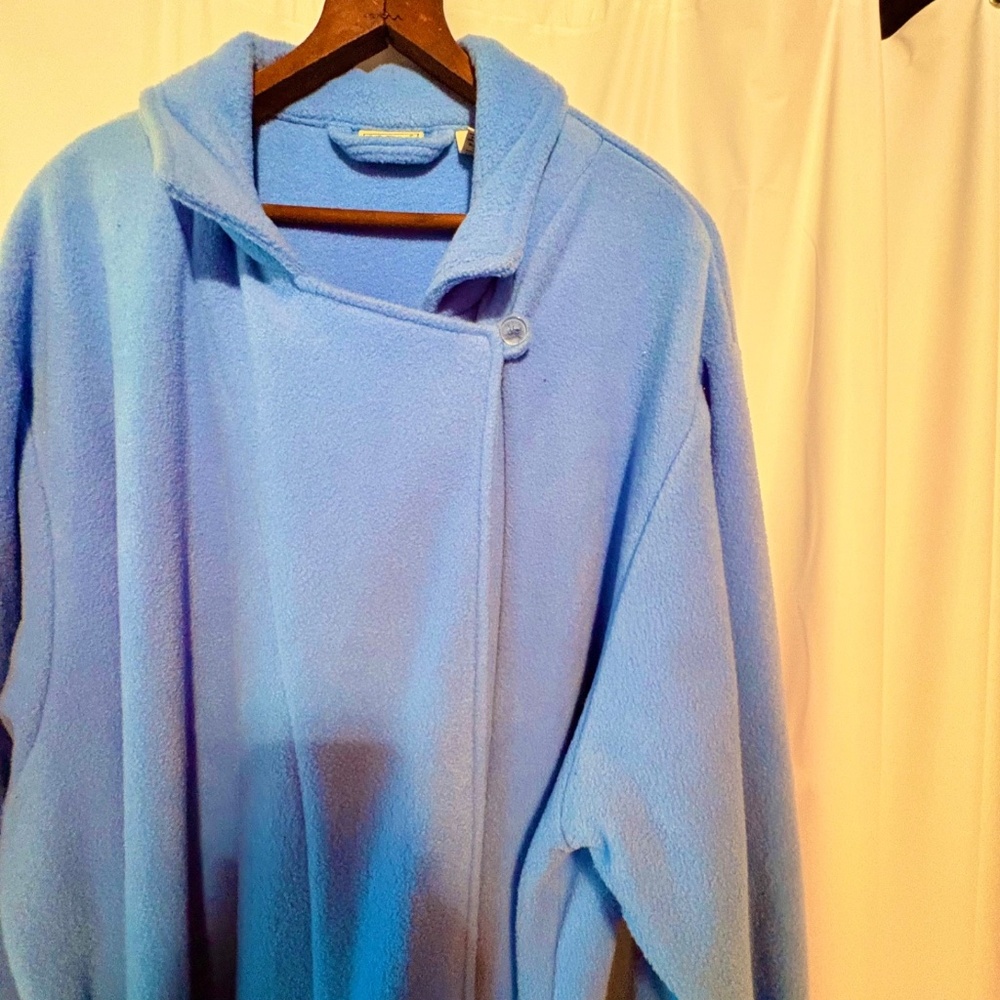 LL Bean Women's Winter Fleece Belted Wrap Robe Long Housecoat Blue 3XL - Picture 4 of 9